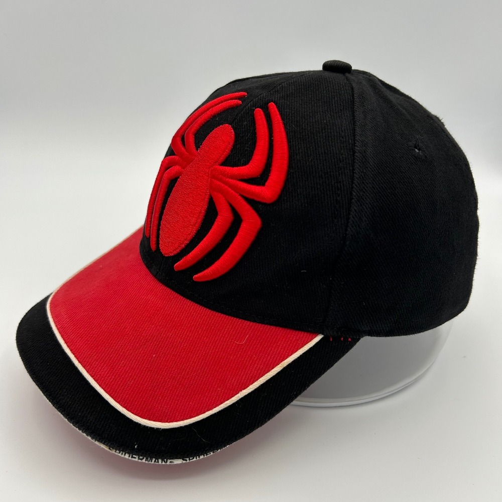 Vintage Marvel Spider-Man Hat Baseball Cap Kids OSFM Black Red Superhero Y2K